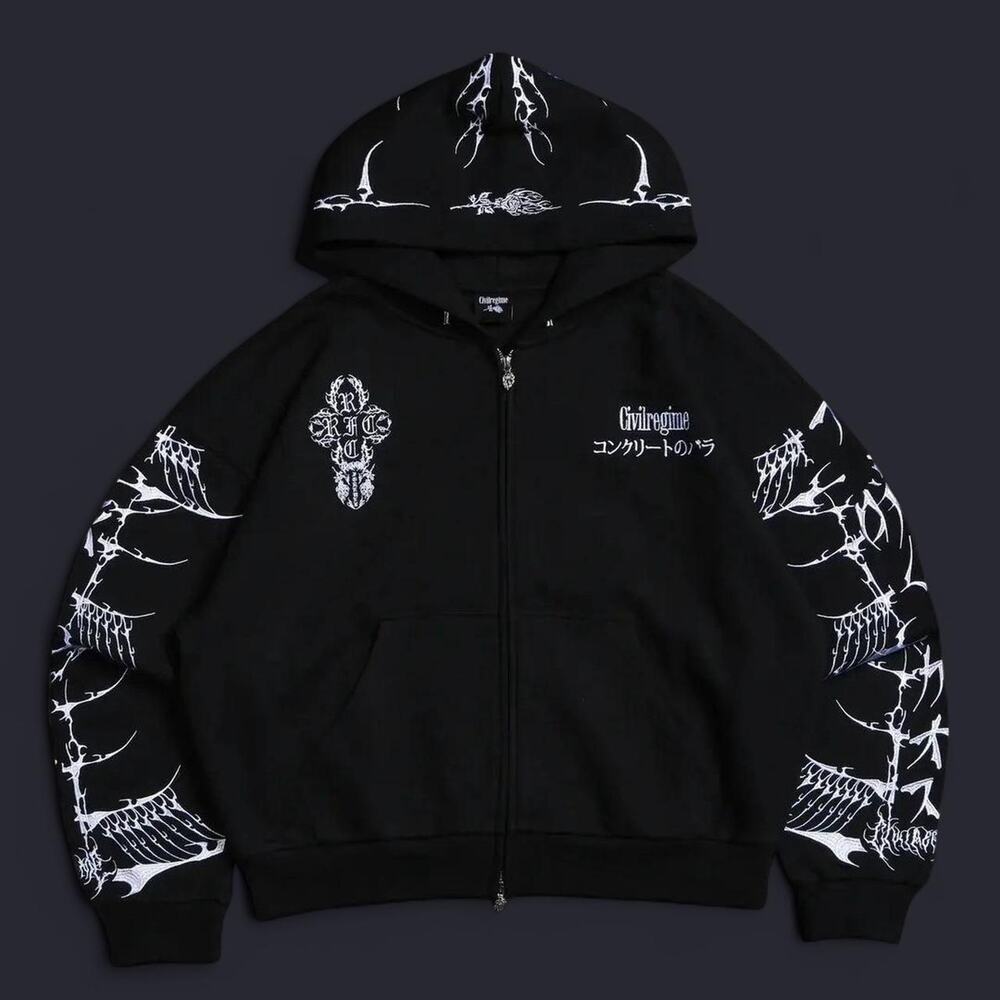 Civil regime medium zip up embroidered hoodie